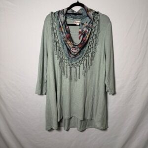 Women's World Unity nice Olive Green Top with detachable scarf sz XL
